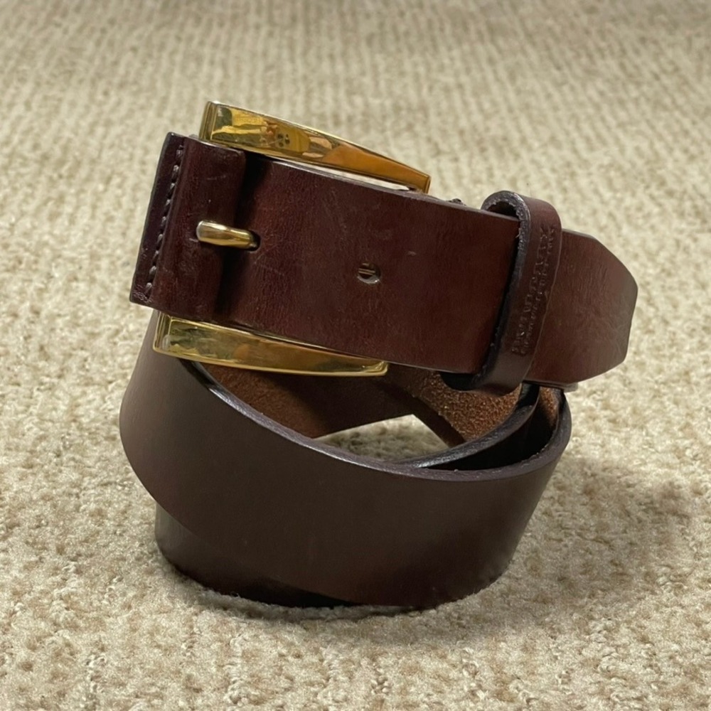 Burberry Leather Belt Mens 90/36 Brown Gold Buckle Made in Italy Classic Luxury